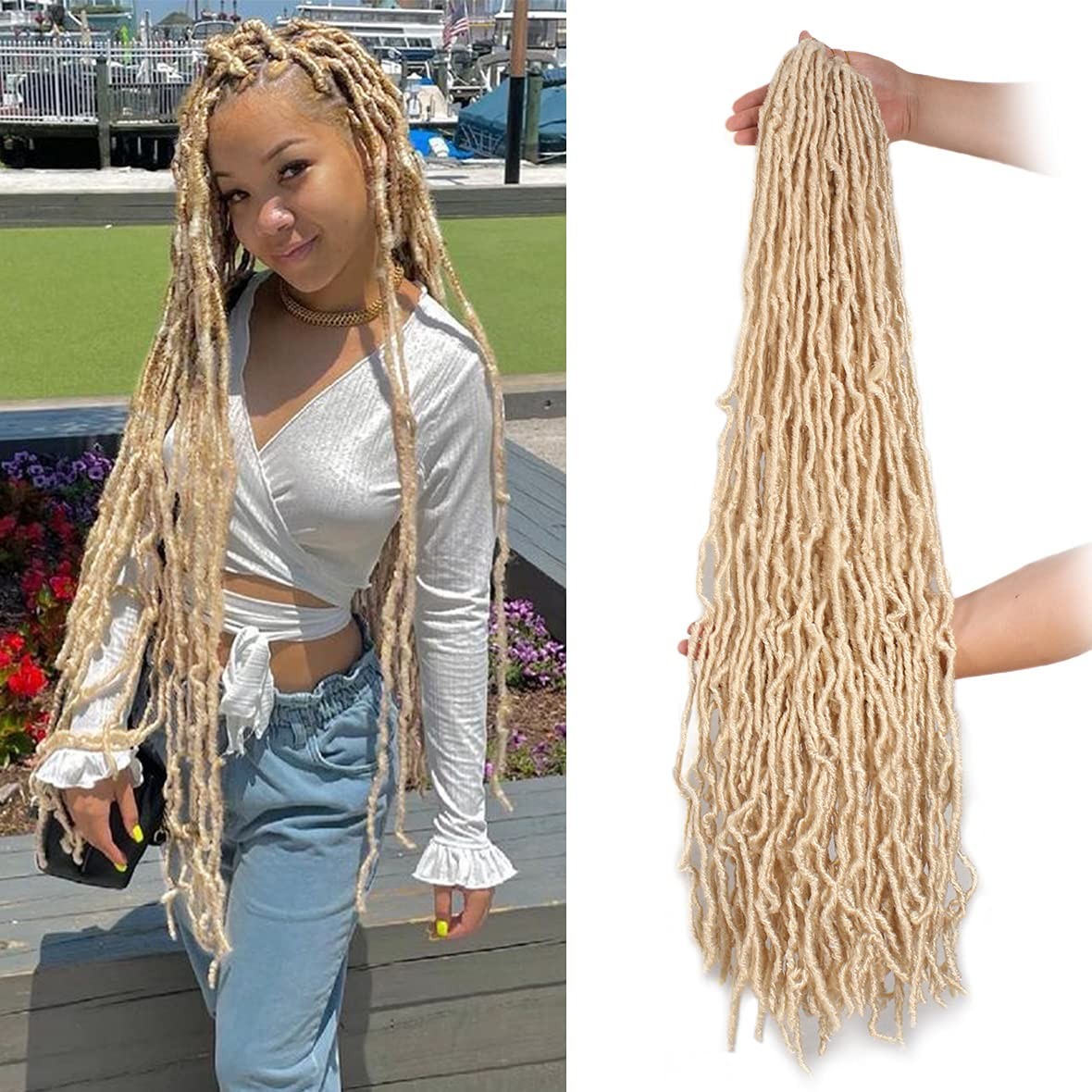 Leeven 7 Packs Blonde Soft Locs 30 Inch Distressed Faux Locs Crochet Braids