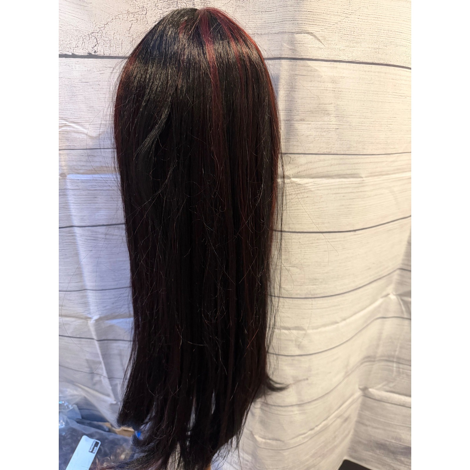 F1b/burgundy highlighted banged synthetic wig