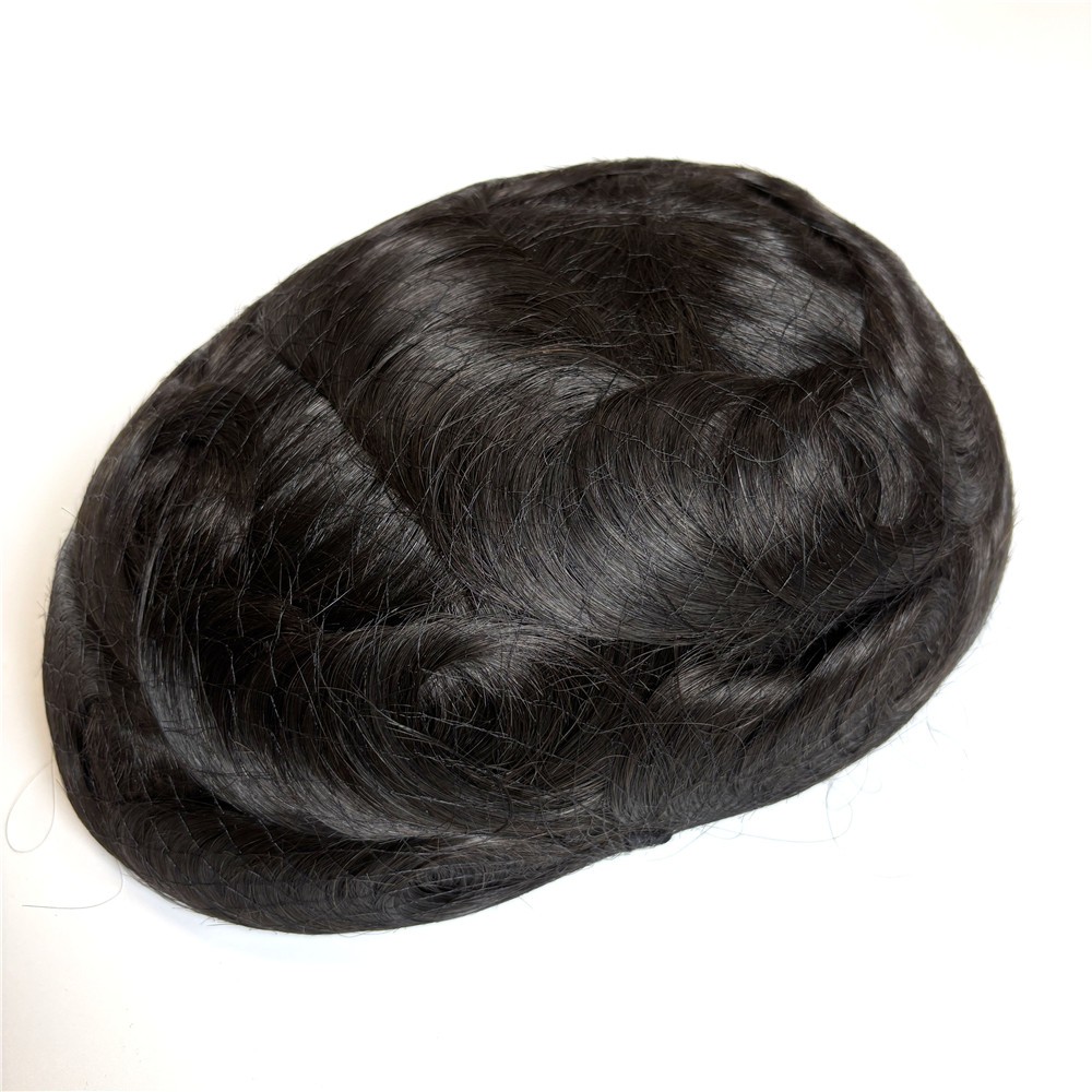 Human Hair Replacement System Unit System 0.12mm Poly Skin Toupee Durable Mens
