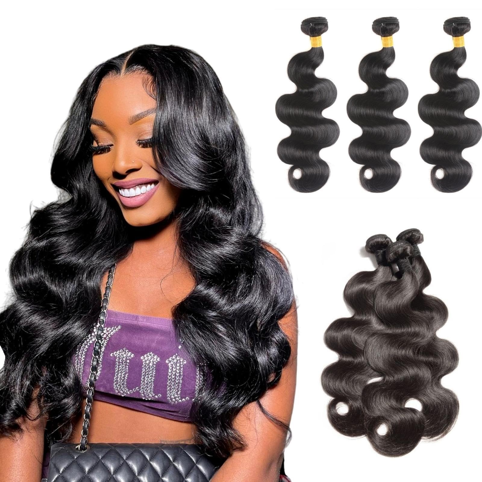 DDODLA Body Wave Hair Extensions 18 20 22 Inch 100% Brazilian Human Hair Black