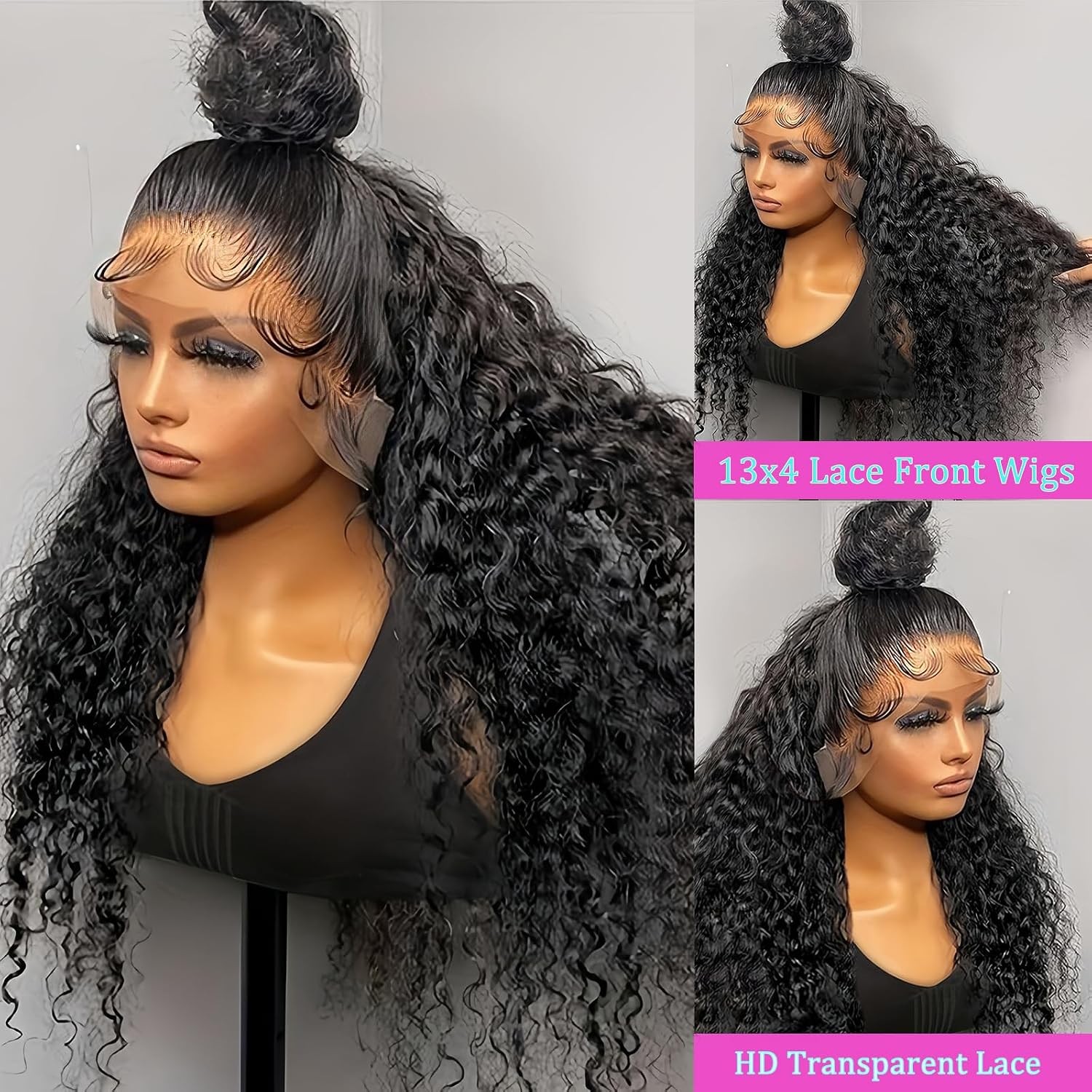 13×4 Lace Front Wigs 200 Density Pre Plucked Deep Wave Black Curly Wig