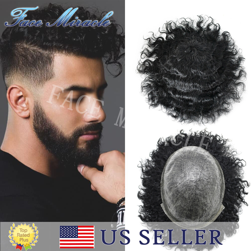 Afro Toupee for Black Men Kinky Curly Hair Units for Man Brazilian Human Hair