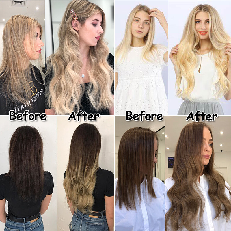 Thick Wavy Double Weft Clip In Full Head Real Remy Human Hair Extensions 8PCS