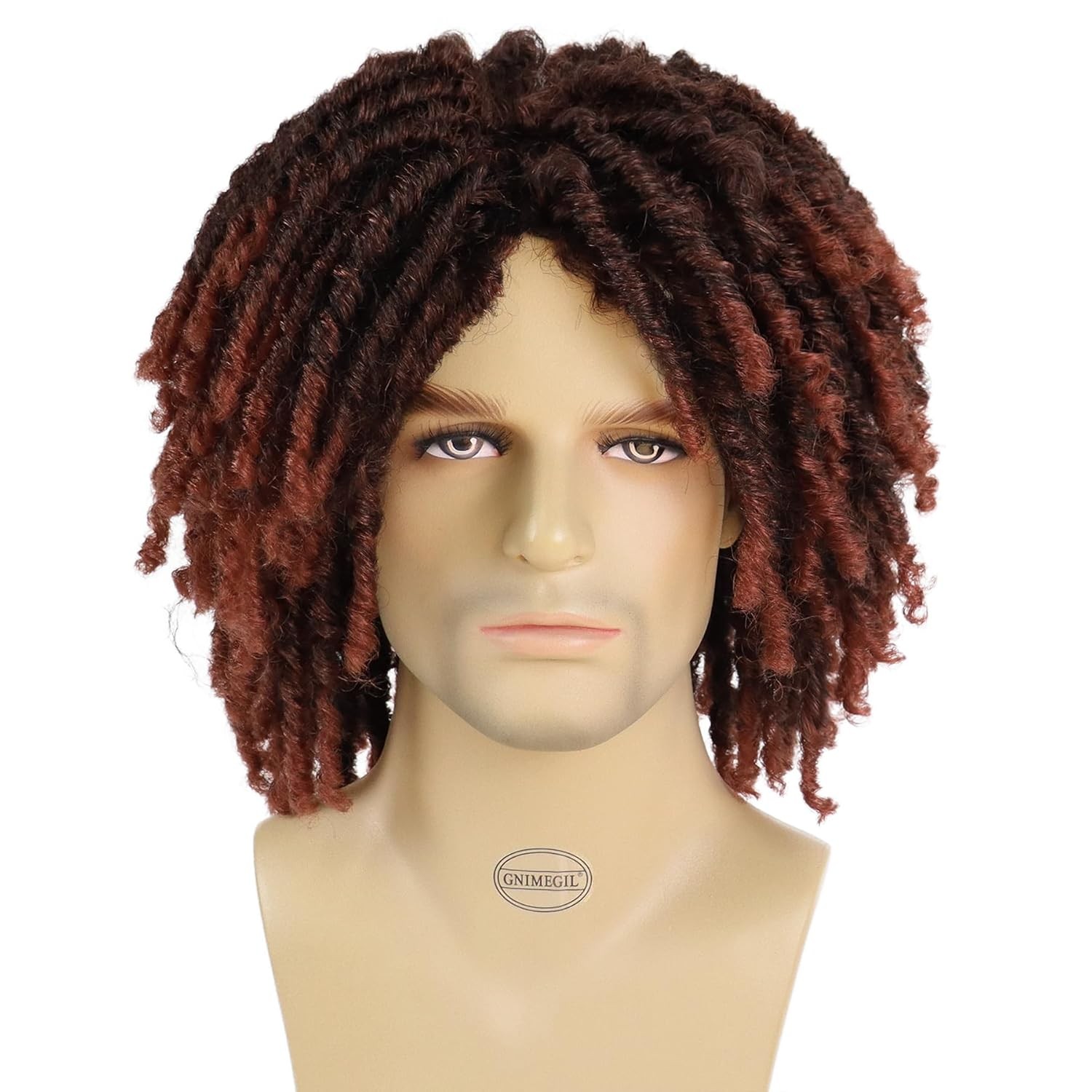 GNIMEGIL Short Fake Dreads Wigs for Men Dreadlock Wig Ombre Auburn Crochet Twist