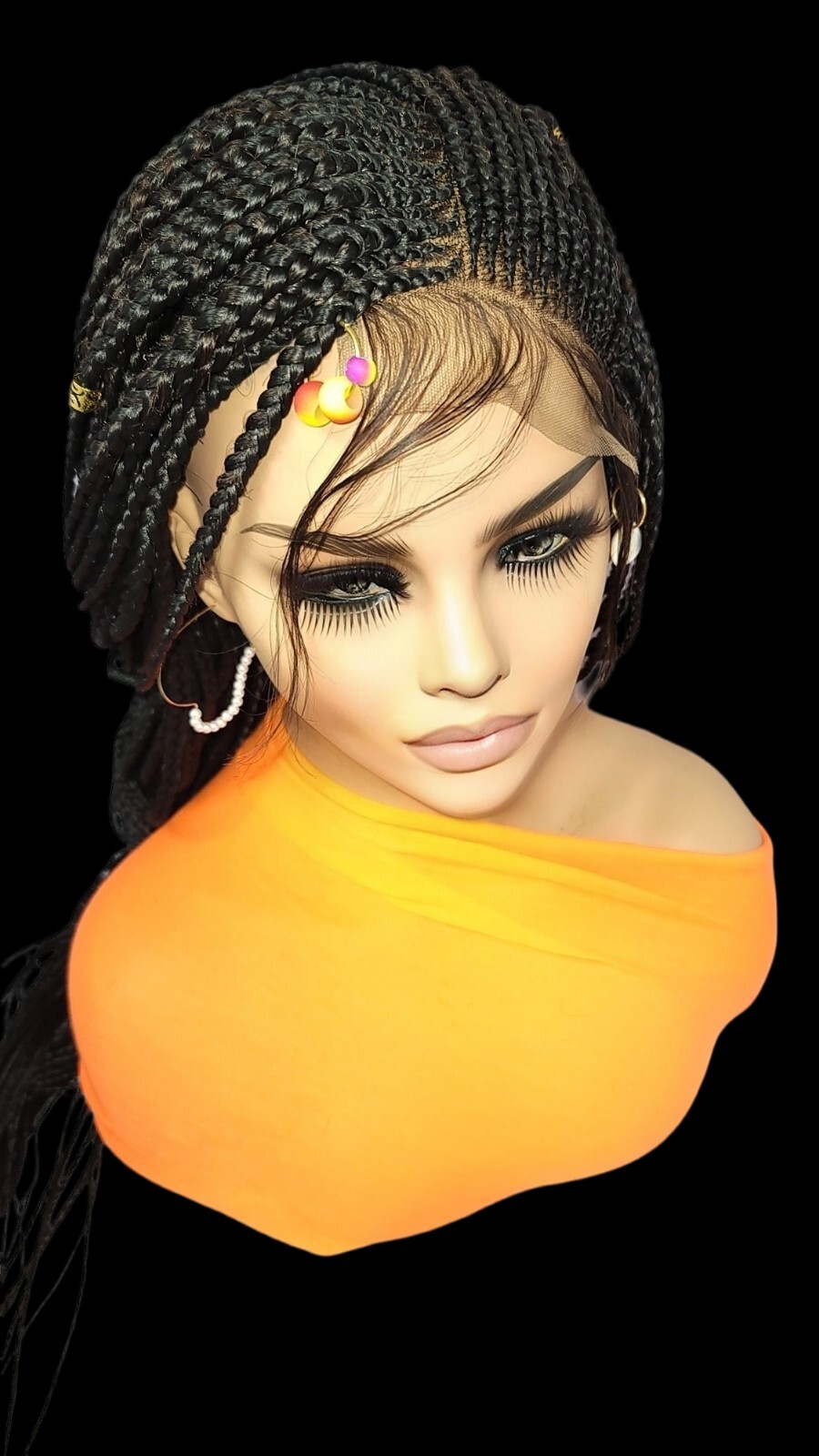Braided Wig Cornrow Box Braids Jet Black Full Lace Glueless Handmade 24″