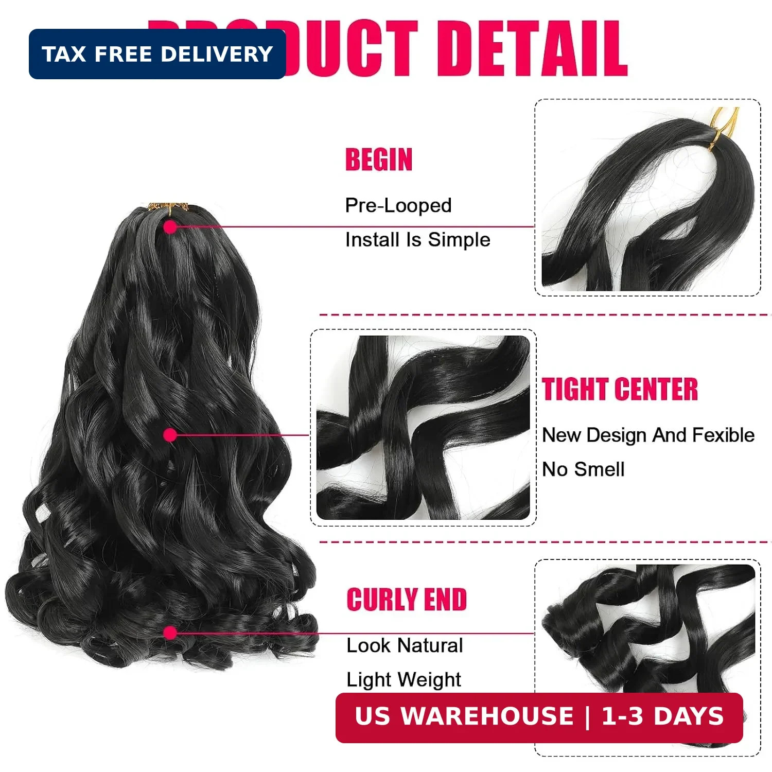 French Curl Braiding Hair 12 Inch Natural Black Curly Braiding Hair 8 Packs Pre