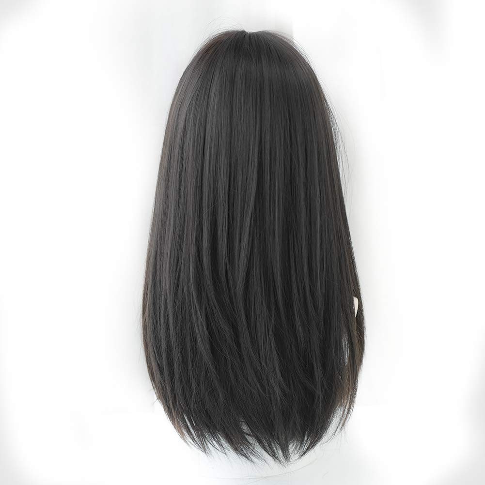 Long Black Straight Wig with Bangs Synthetic High Density Long Hair for Women