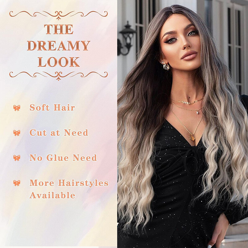 Women Ladies Brown Blonde Wig Long Hair Curly Straight Bangs Full Wigs Glueless