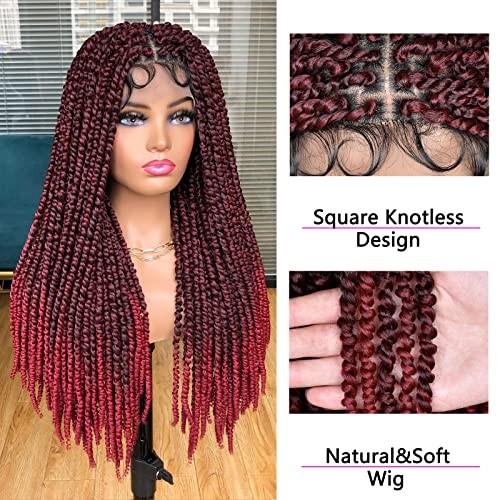 Passion Twist braided Wigs for Black Women Full Lace knotless Ombre Burgundy