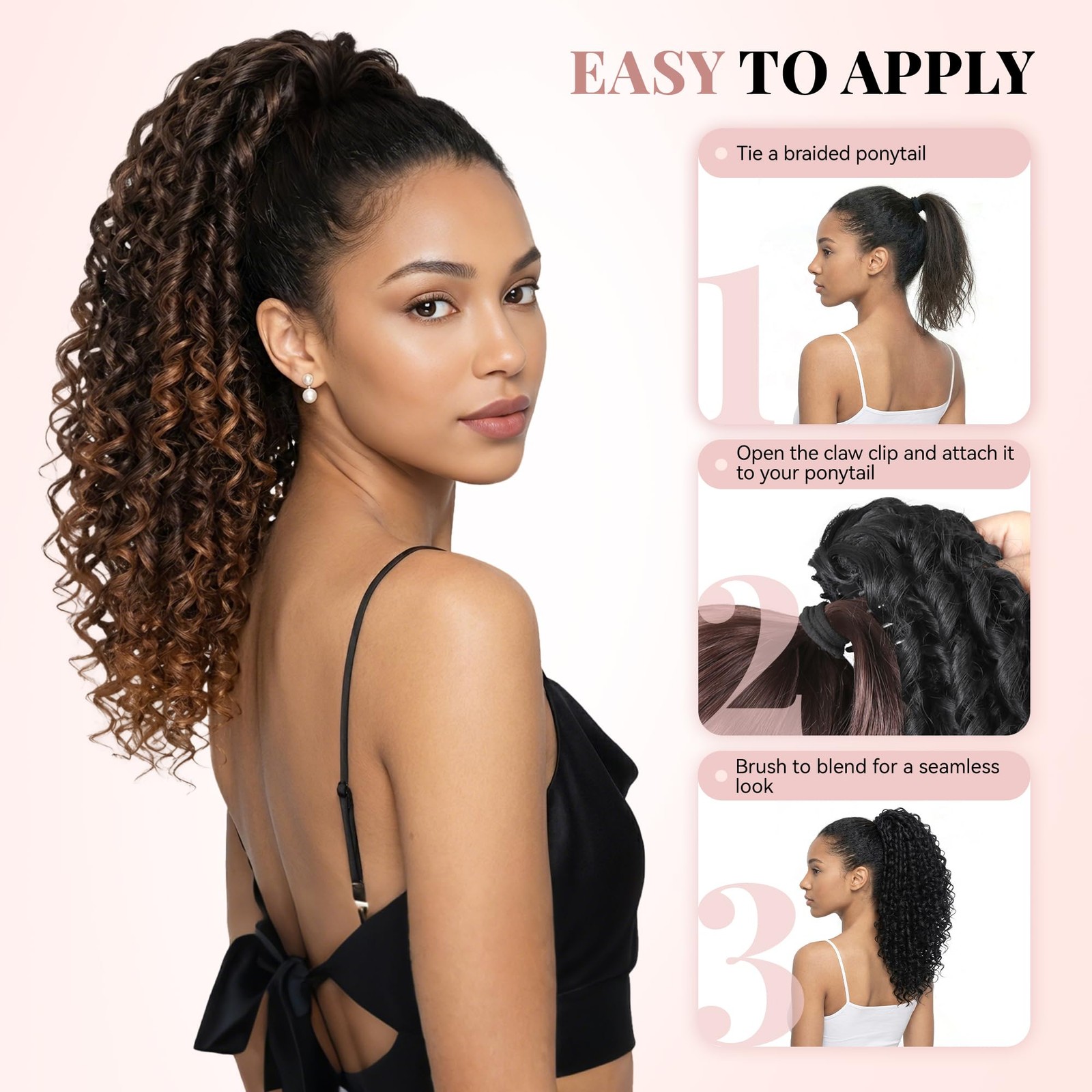 16 Inch Ponytail Extension – Clip in Hair 16 Inch, Copper Brown