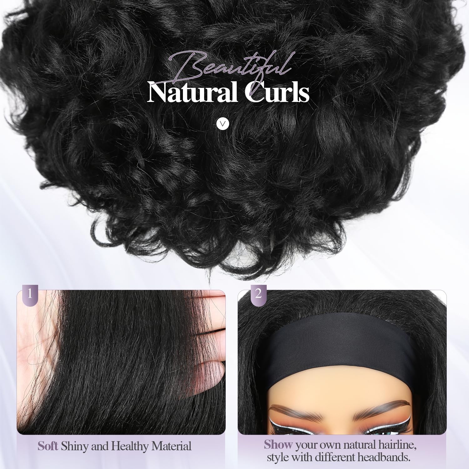 Yaki Curly Headband Wigs for Black – Kinky Straight Black Headband Curly Ends…