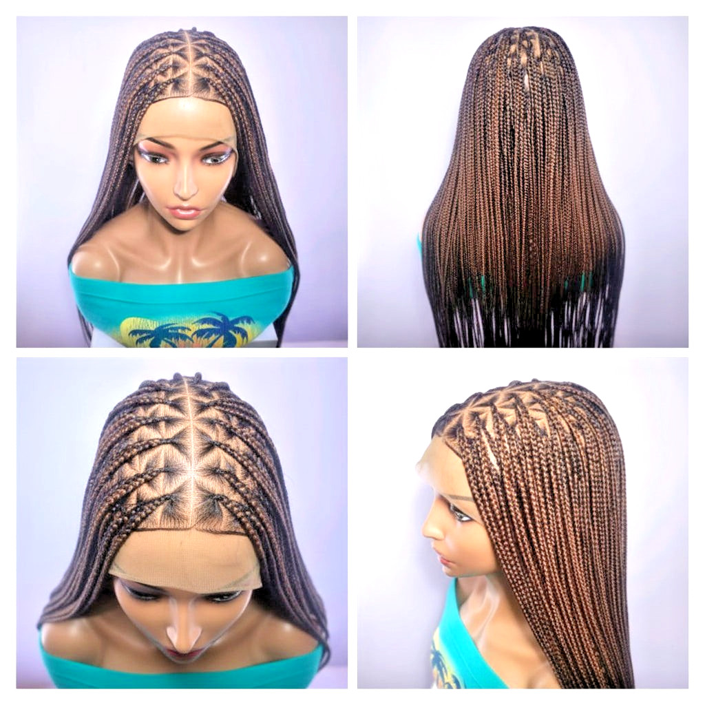 HD Full Lace Cap with Baby Hair. Brown Knotless Braids Braided Wig.