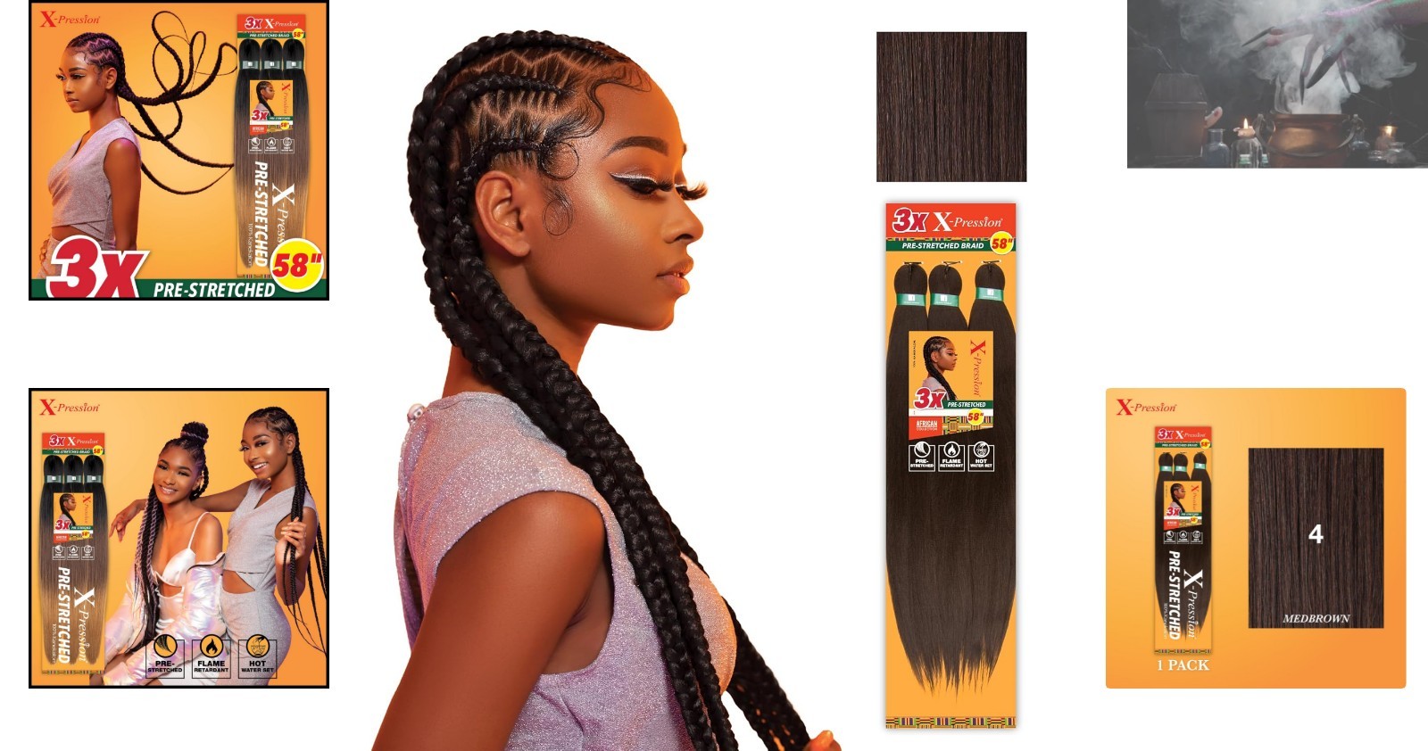 X-pression 58-Inch Prestretched Braiding Hair – Flame Retardant Kanekalon, Me…