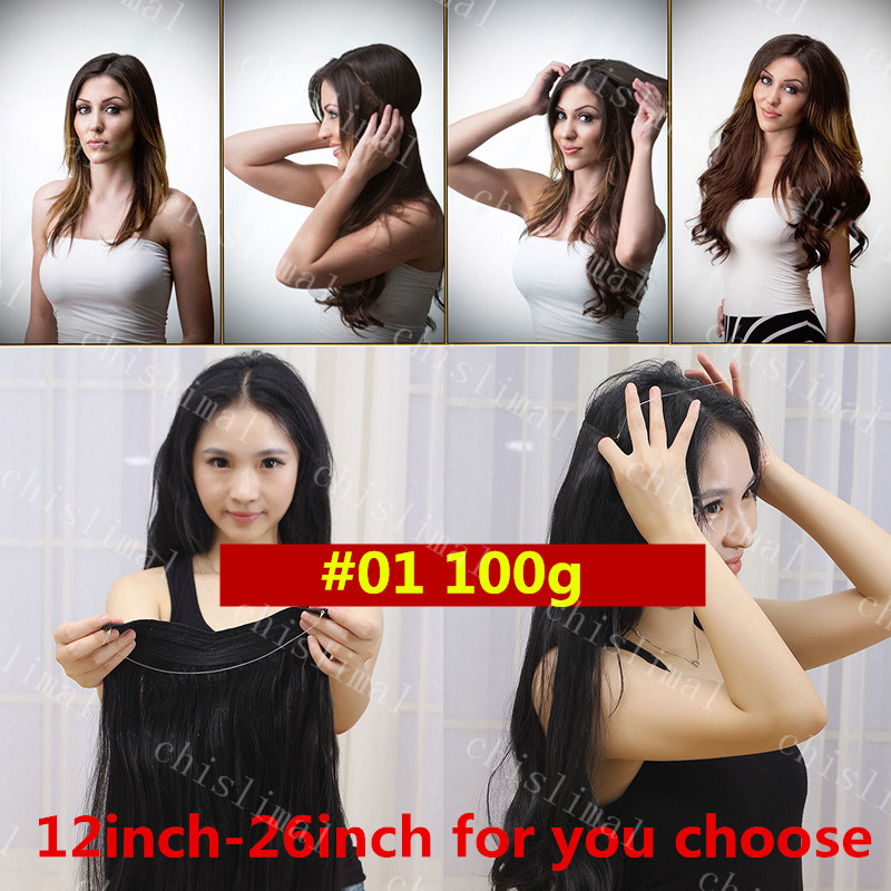 Ombre 120g Handmade Flip Human Hair Extensions Invisible Wire good Hair Weft