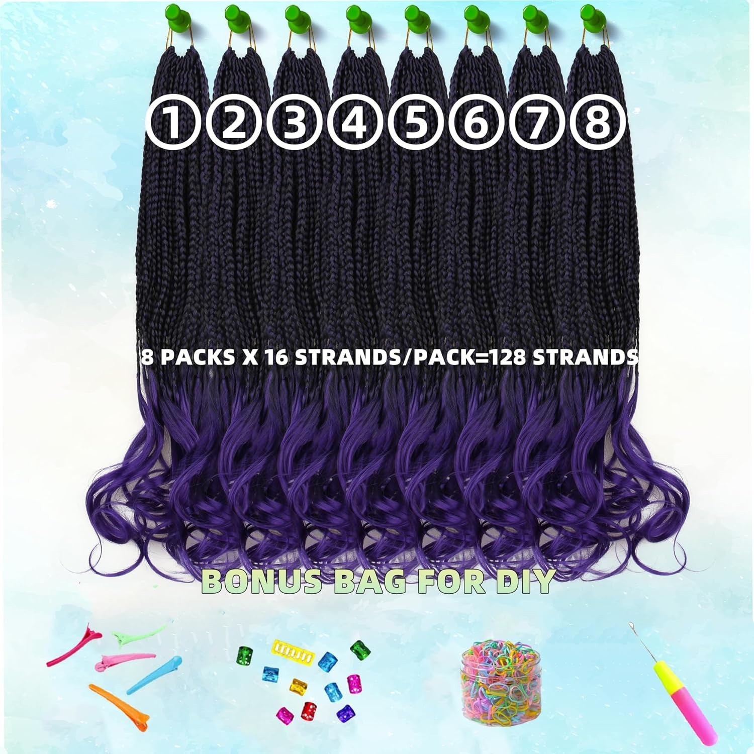 Youjare French Curl Crochet Braids for Black Women,18 Inches 8 Packs Ombre Purpl