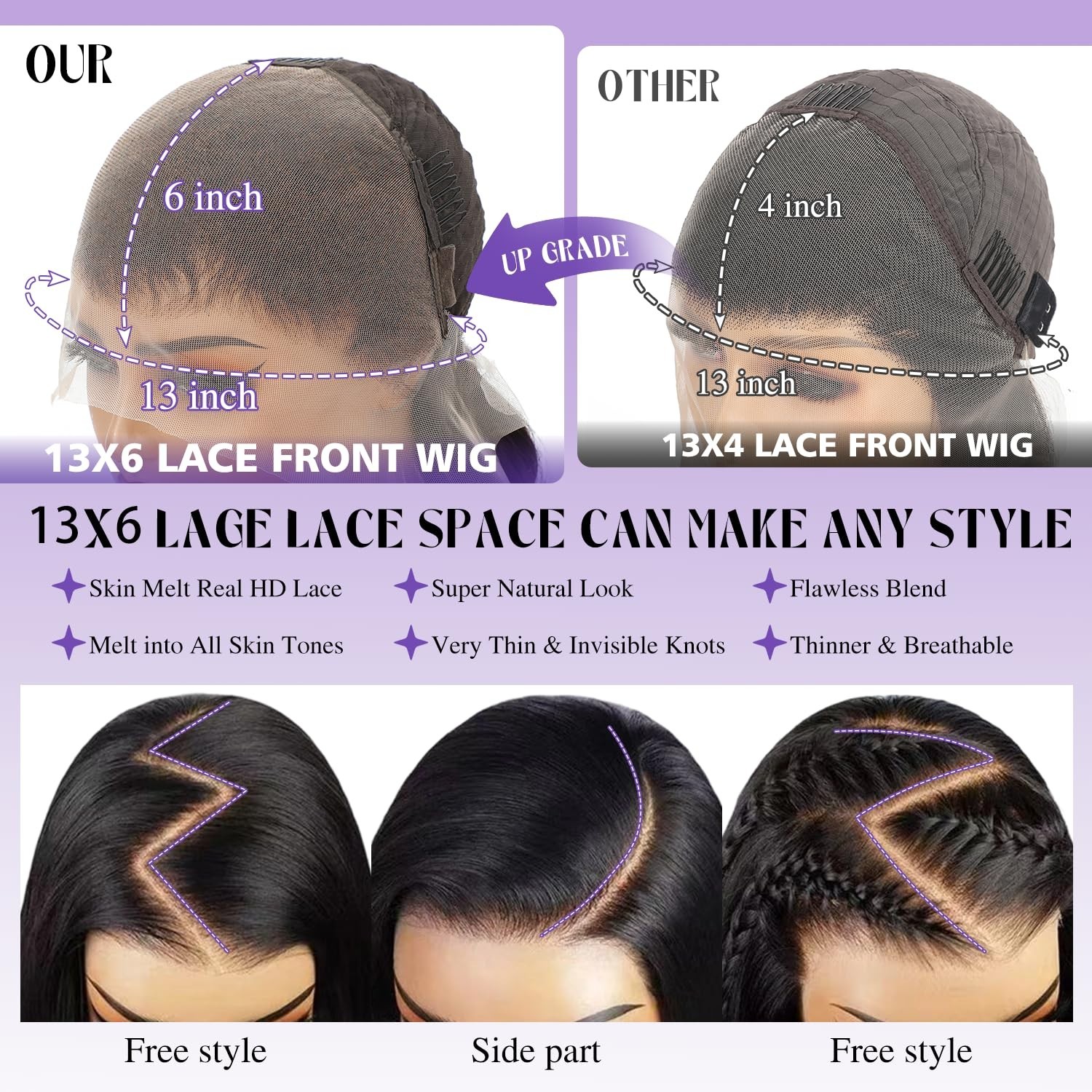 13×6 Lace Front Wigs Human Hair 180% Density Body Wave Glueless 36 Inch Natural