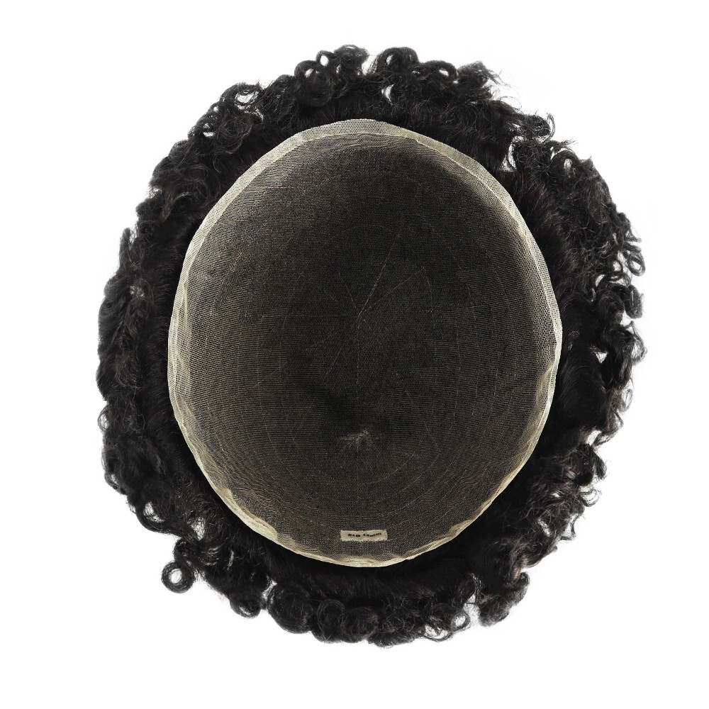 Mens Hair Replacement System Afro Curl French Lace Toupee Black Hair Pieces AFFL