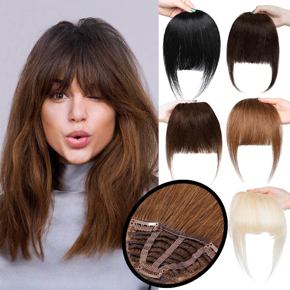 REAL REMY Bang Clip In 100% Human Hair Extensions Thick/Thin Fringe Front Pieces