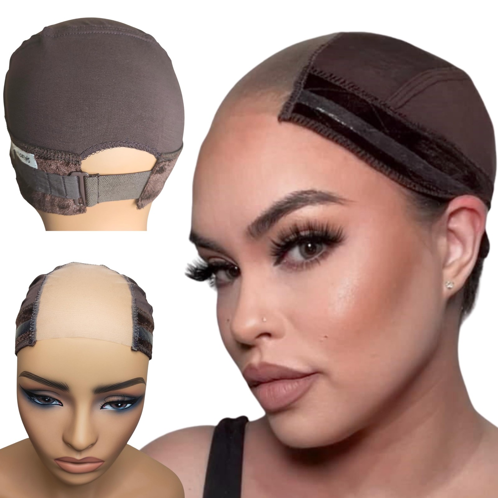 Wig Grip Cap | Adjustable with Wide Lace | Silicone | Small, Brown