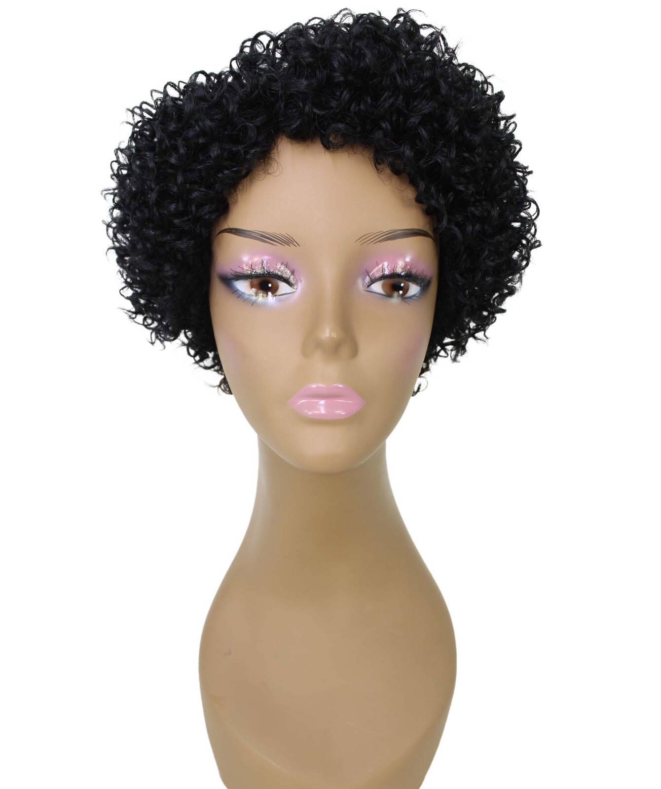 LUXLUXE Leila Curly Kinky 10 in Long Full Wig No Lace, Multiple Colors,BF-0002