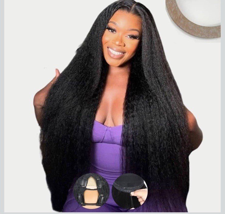 18Inch V Part Kinkystraight Wig Human Hair with Drawstring 250%