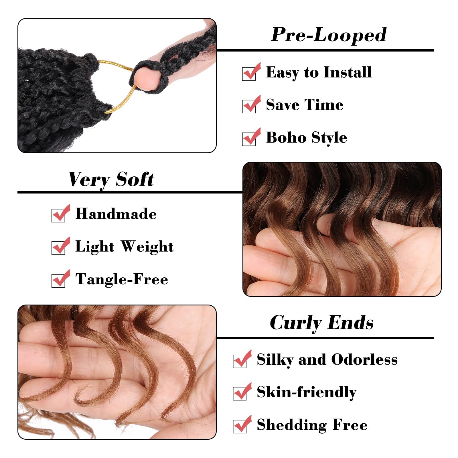 10 Inch 8 Packs Curly Crochet Hair Pre Looped Boho Ocean Wave Crochet Hair Bl…