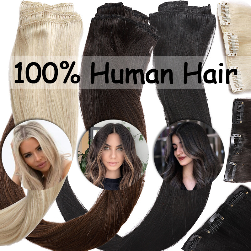 Clip in 100% Remy Real Human Hair Extensions Full Head Medium Short 12/14/16Inch