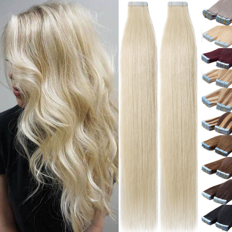 12-24Inch Blonde Tape In 100% Remy Skin Weft Human Hair Extensions Real Thick 8A