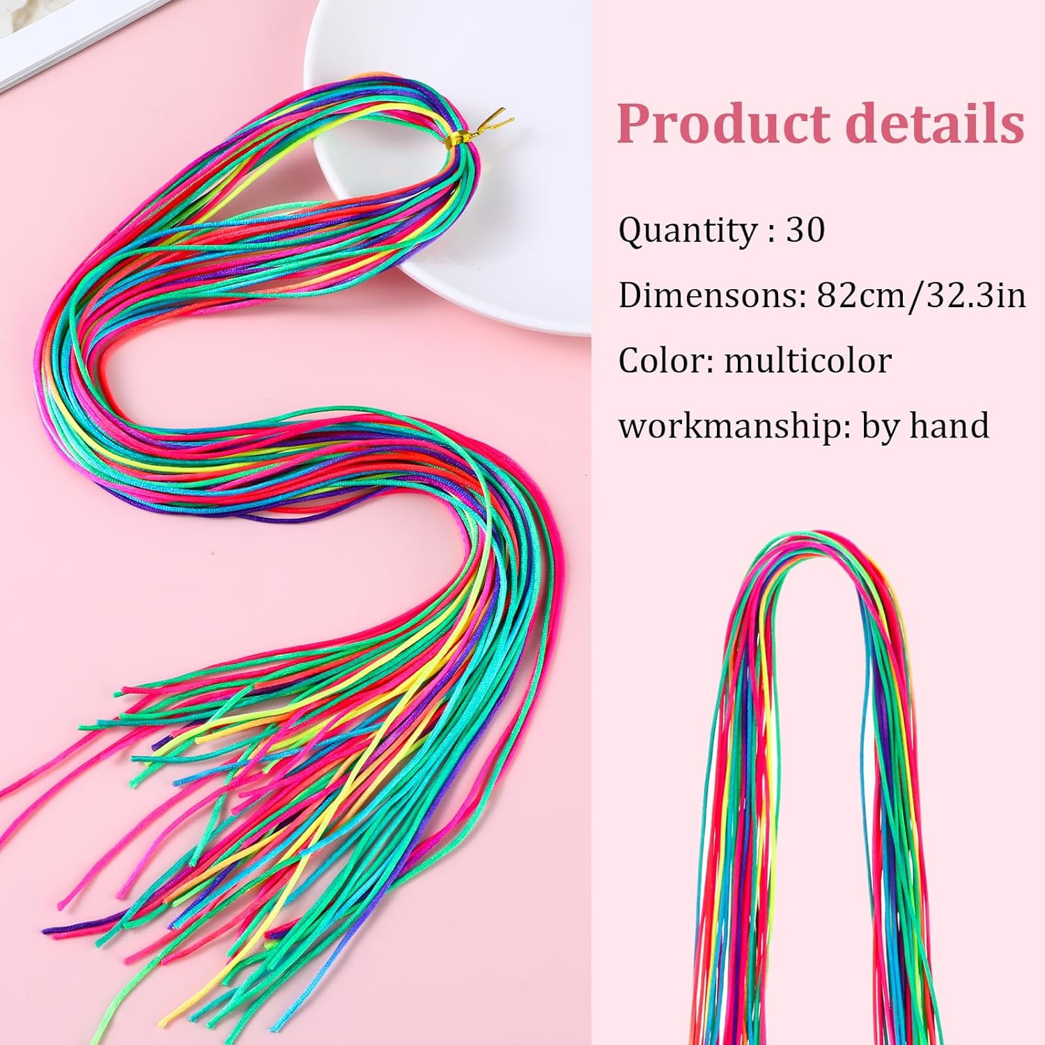 30pcs Multi-Color Hair Rope Set – 82 cm Long 1.5 mm Wide – Braid Hair