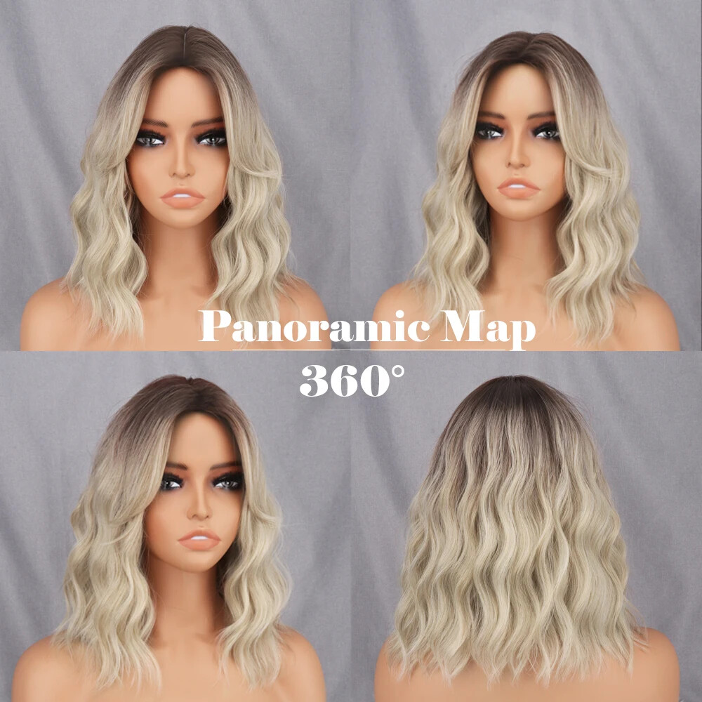 New Short Brown Synthetic Wig Women’s Bangs Dark Blue Pink Black Wig Party Use