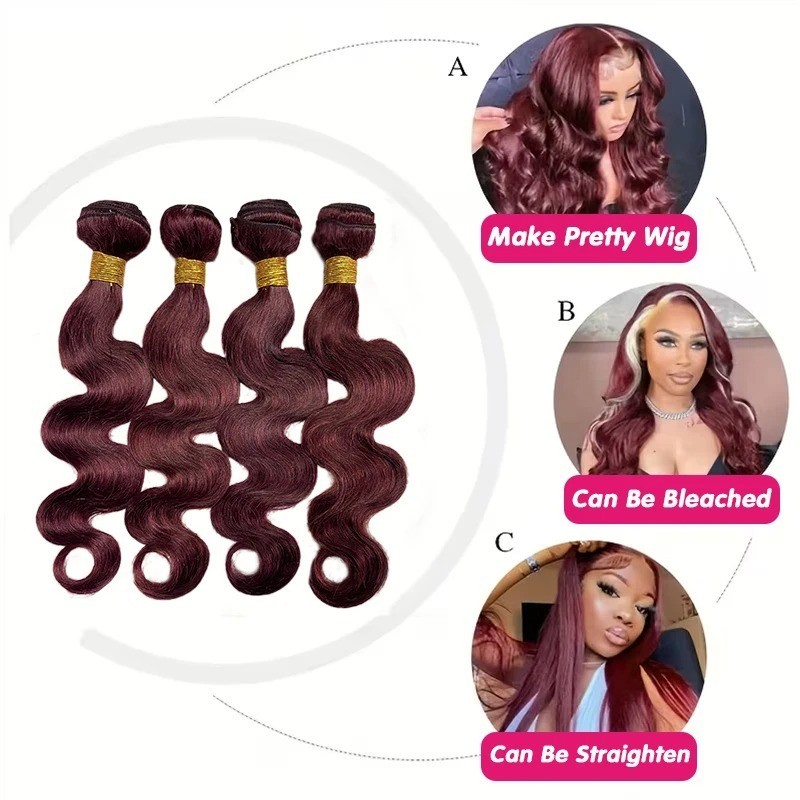 99j Burgundy Body Wave Human Hair Bundles Wine Red Brazilian Remy Extensions