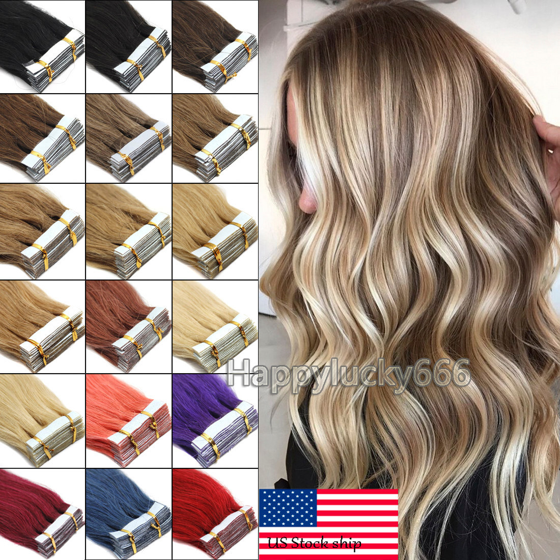 Tape In Hair Extensions Real Human Hair Skin Wefts Remy Cuticle European Hair12A