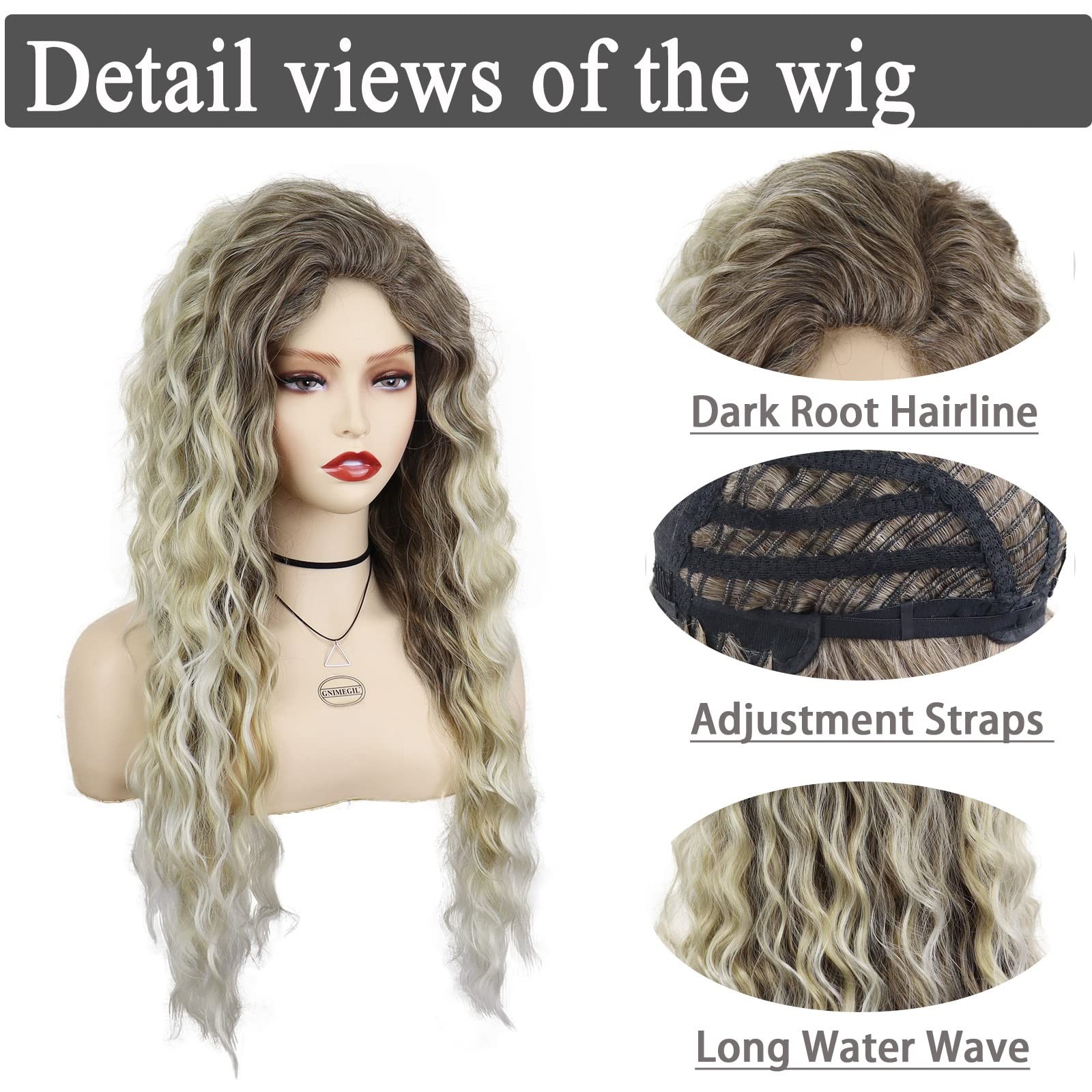 26 Inch Ombre Ash Blonde Curly Wig 80s Long Wavy Wigs For Women Fluffy Synthe…