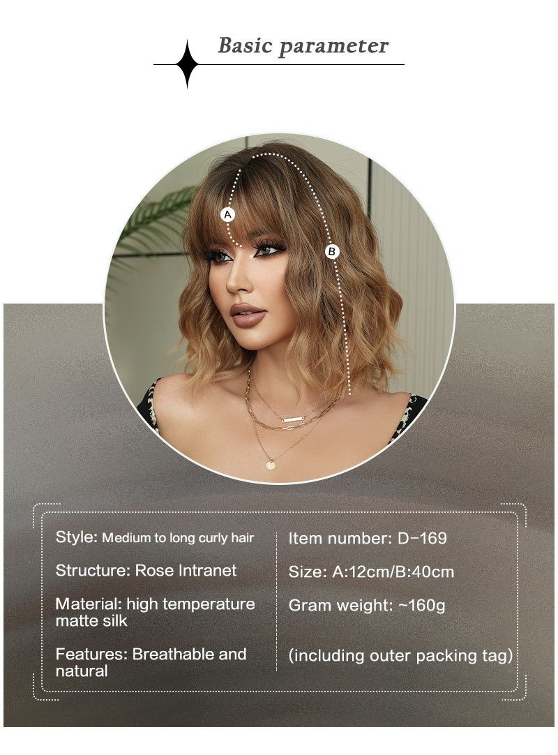 Orange gold wool curly wig full head covering hairstyle with wavy short curly