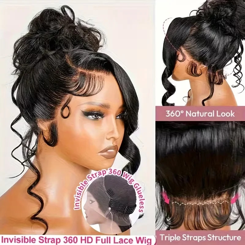 Invisible Strap 360 Full Lace Wig Body Wave 360 Hd Lace Wig 220% Density Natural
