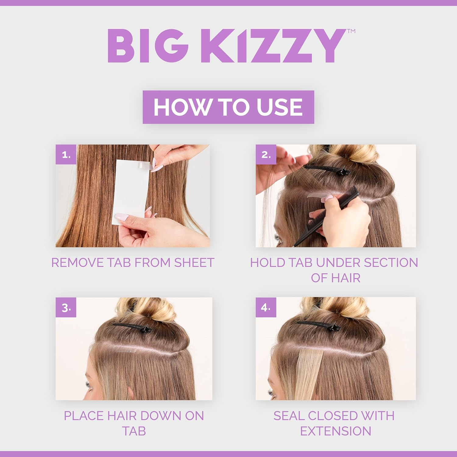 Single Sided Tape for Hair Extensions by Big Kizzy (72 Tabs) – Extra Hold – Easy