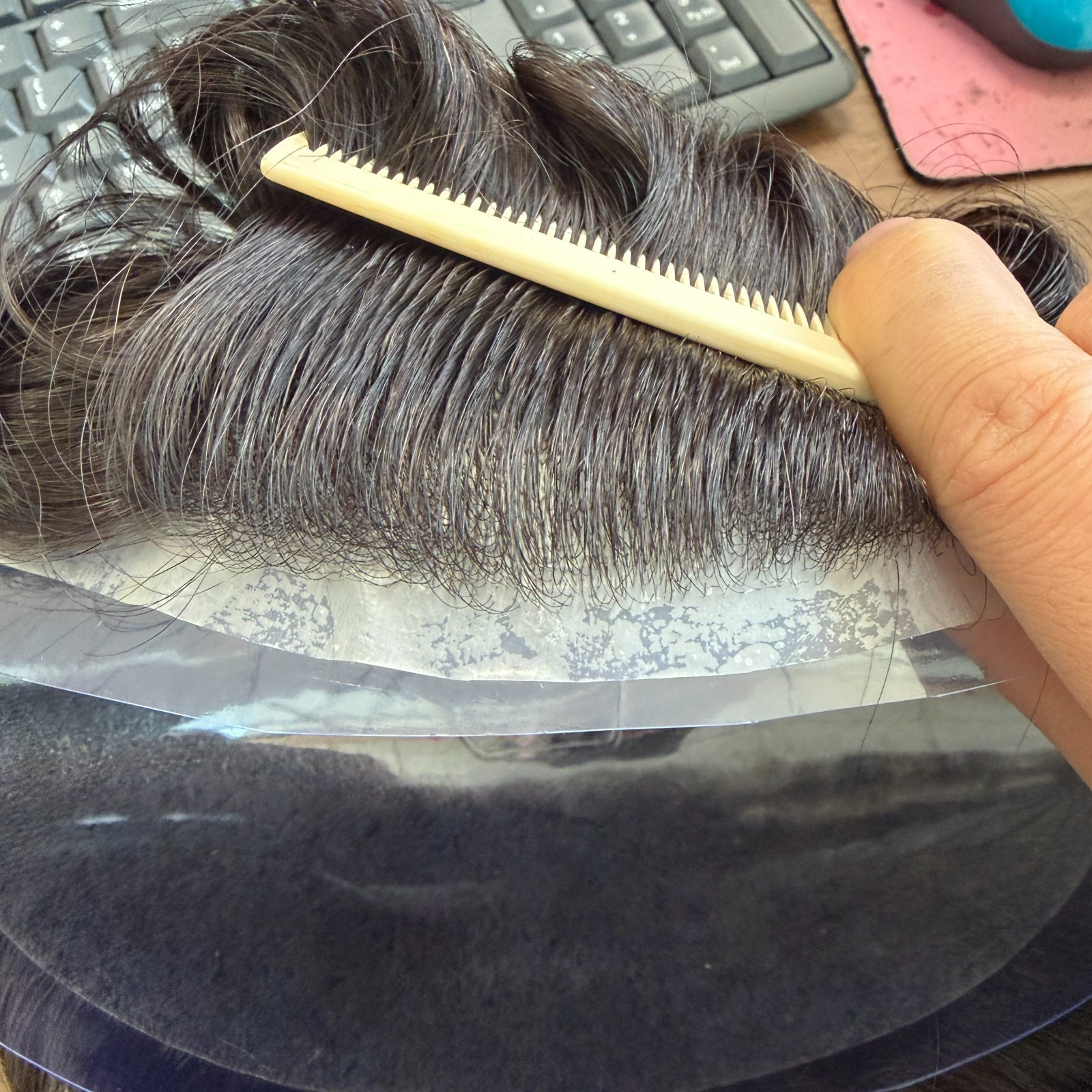 Injection Thin Skin 0.06-0.08mm Male Hair Prosthesis Real Natural Human Hair
