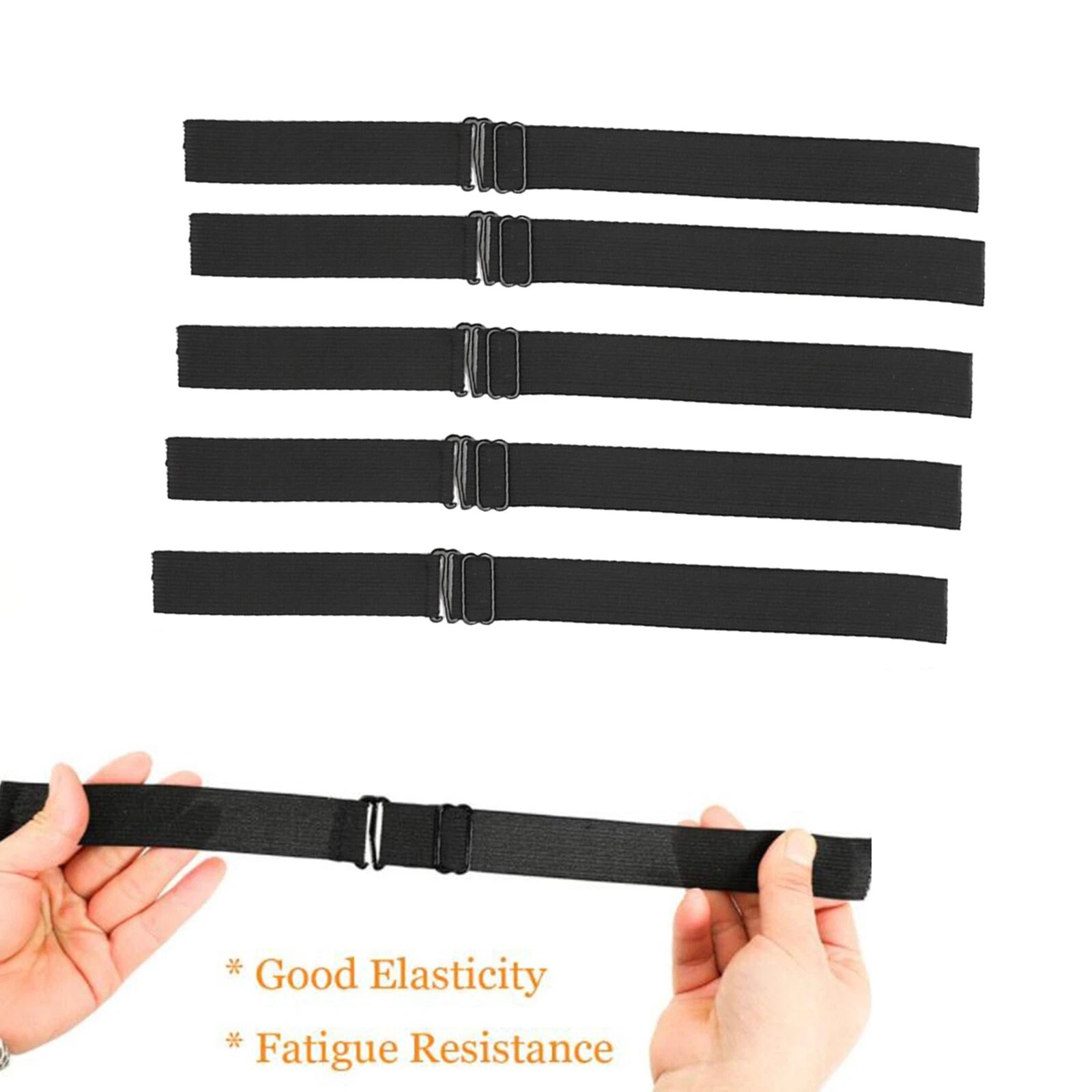 5x Black Adjustable Elastic Band Straps With Hooks For Wigs Caps Bra Closure