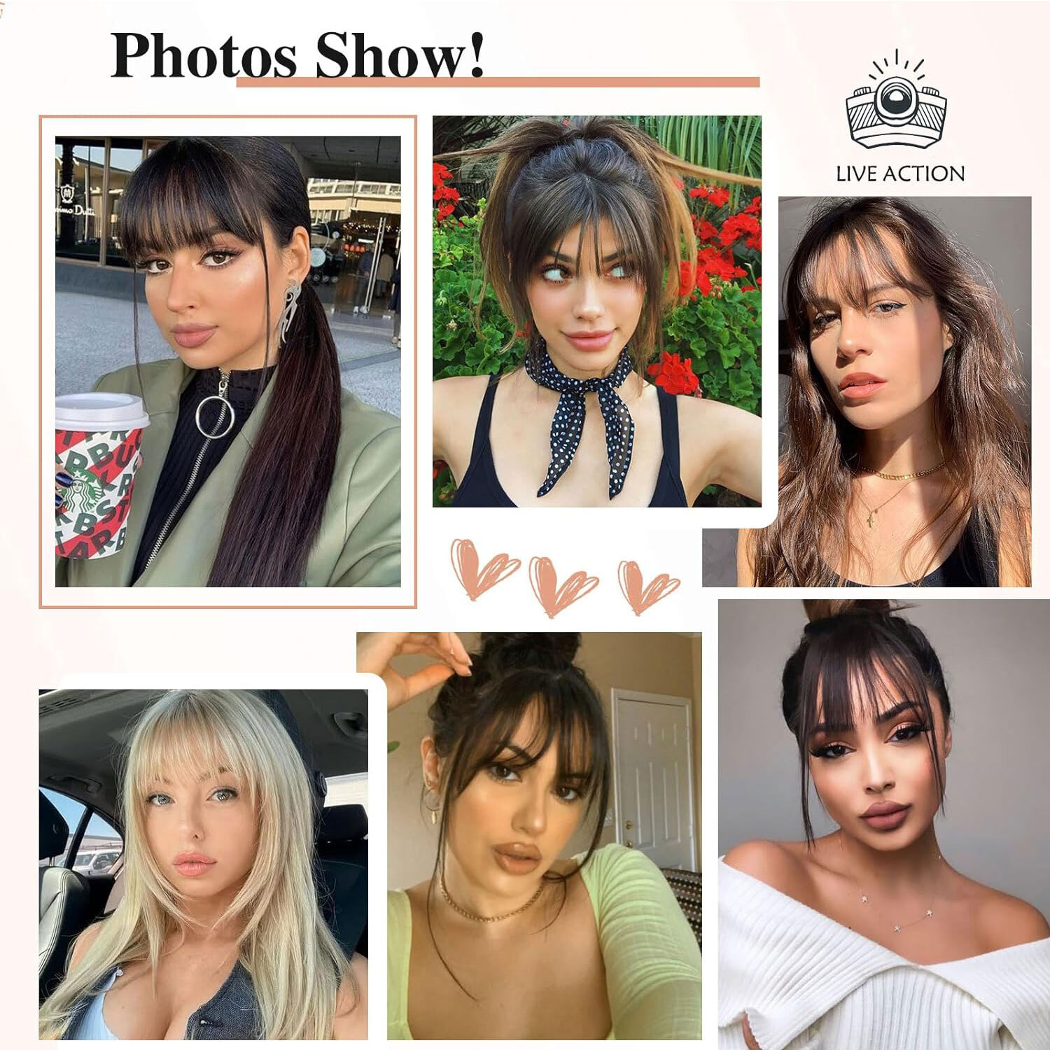 Clip in Bangs Topper 100% Remy Human Hair 360° 3D Wispy Fake Bangs Black Brown X