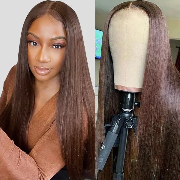 Dark Brown Synthetic Lace Front Wig Long Straight Chocolate Brown Lace Front Wig