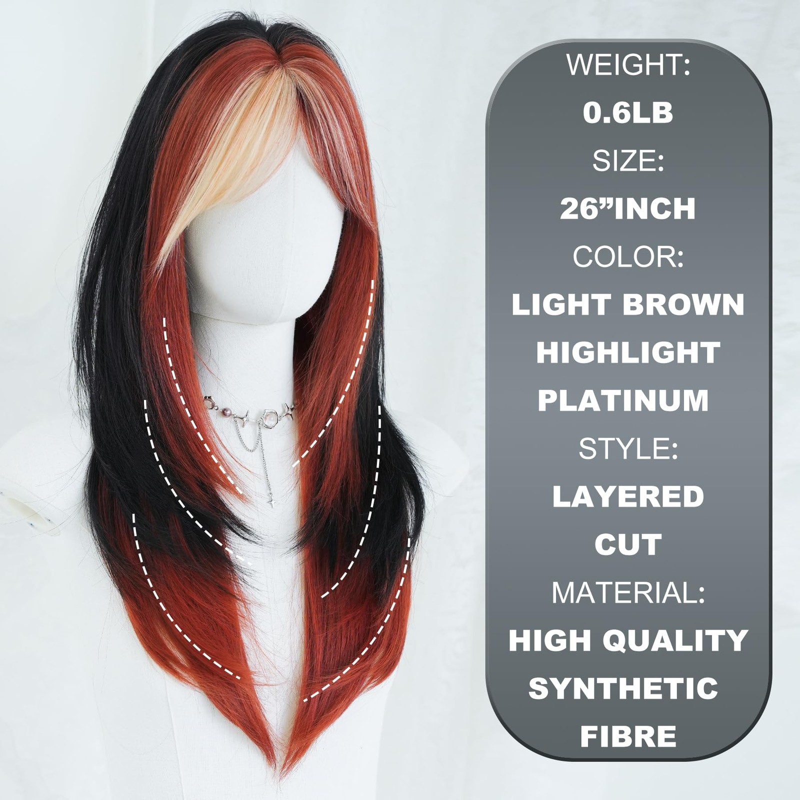 7Jhh Wigs Black Ginger Wig Half Orange Ombre Pink Bangs For Women 25 Inch