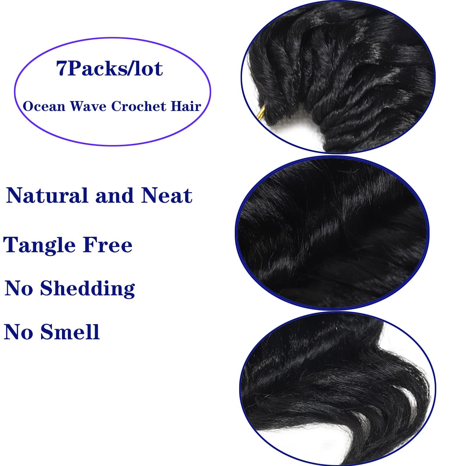 Ocean Wave Crochet Hair: Pre-Looped Curly Braiding, 7 Packs