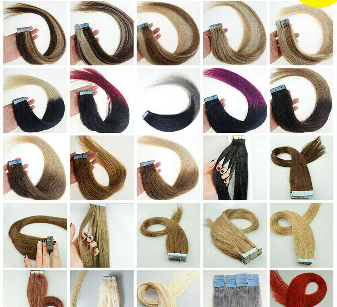 Seamless Adhesive Tape-in Real Human Hair Extensions Invisible Skin Weft Hair12A