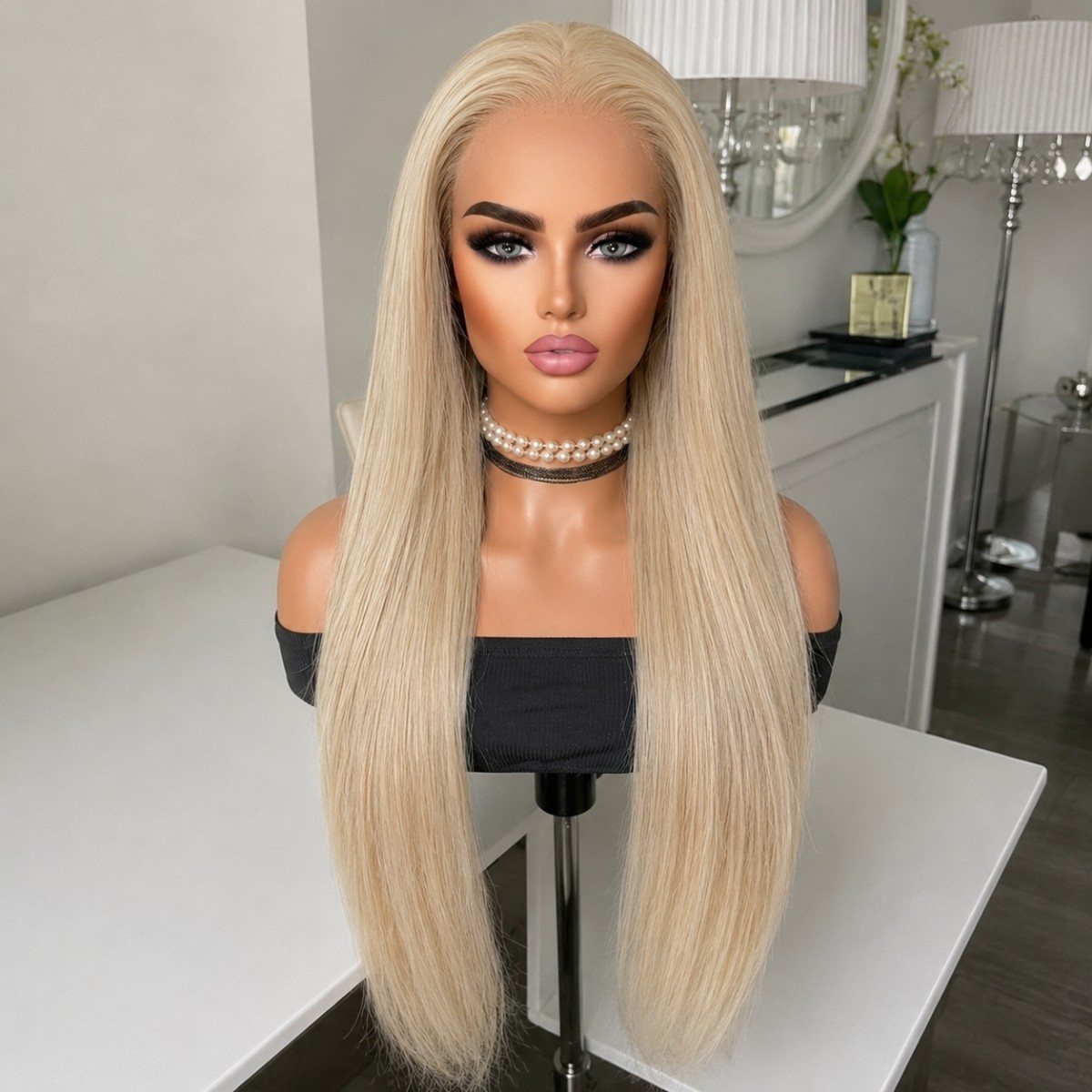 Mixed Blonde Glue Less Lace Front Wig Long Straight Heat Resistant Hair