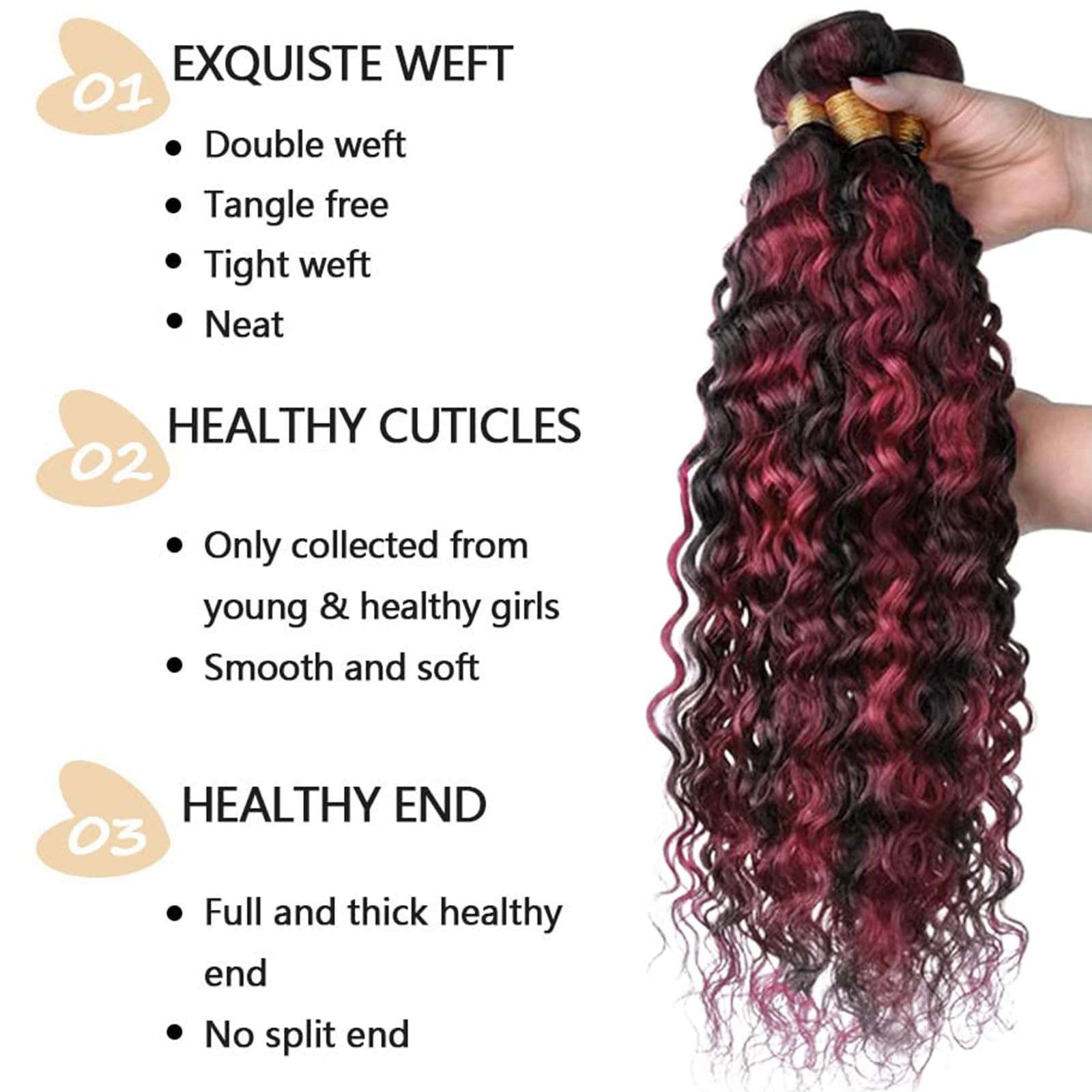 Fabimiya 24 26 28 Inch Burgundy P1B/99J Deep Wave Human Hair Bundles Wine Red
