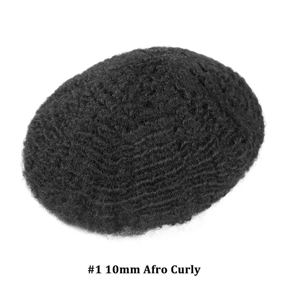 Afro Toupee for Men Thin Skin Human Hair Replacement System American Full PU