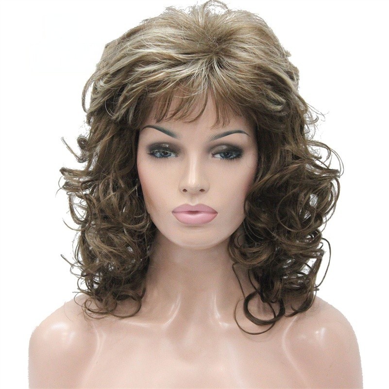 Fashion Layered Long Natural Blond Brown Curly Wavy Women’s Wigs