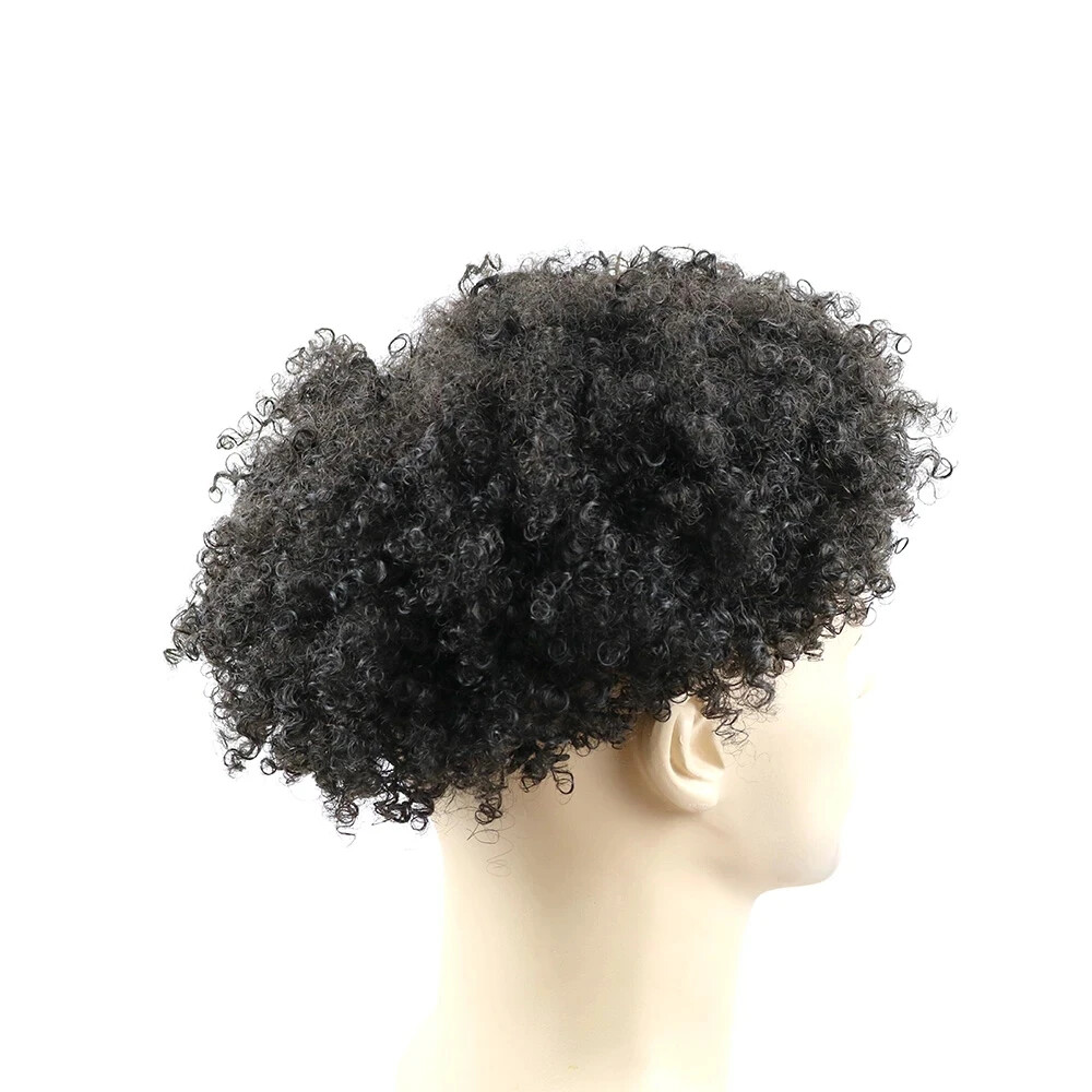 8mm Afro Toupee Man Weave Unit Black Mens Kinky Curly 100% Human Hair Hairpieces