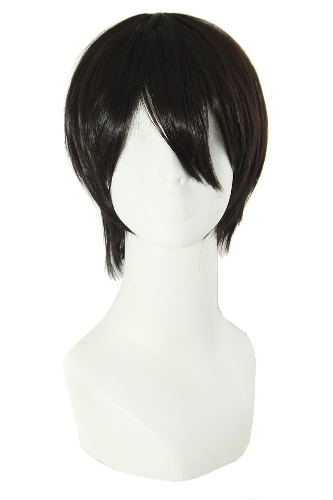 12 Inch / 30 cm Men Short Straight Wig Cosplay Costume Wig (Black)