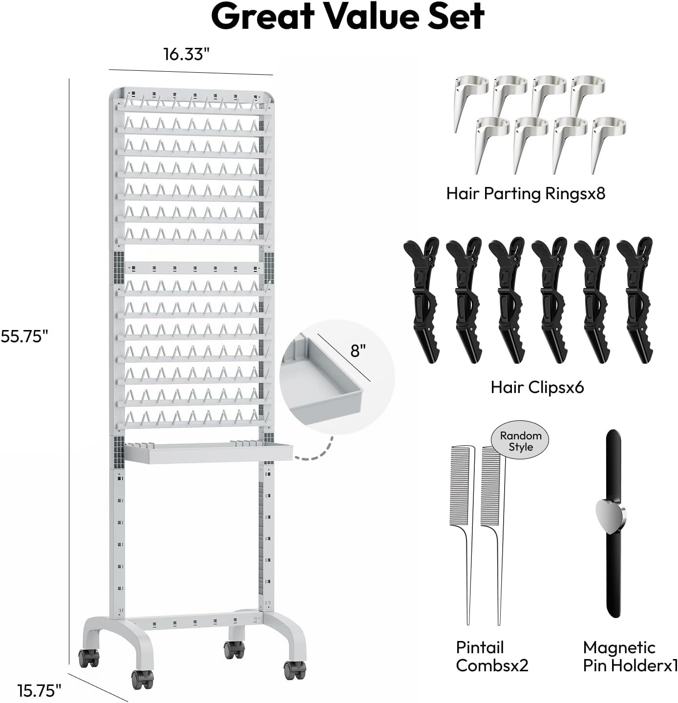 280 Pegs Braiding Hair Rack with Tray and Tools, Height Adjustable, 2-Side Braid